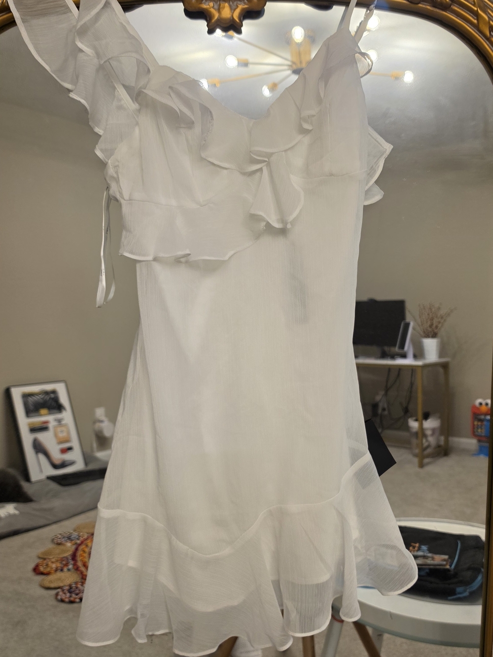 White Ruffle One-Shoulder Mini Dress - Picture 3 of 4